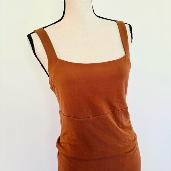 Good American 90s Tank Dress – Rust Brown Smooth Bodycon Midi, Size L - Picture 5 of 8